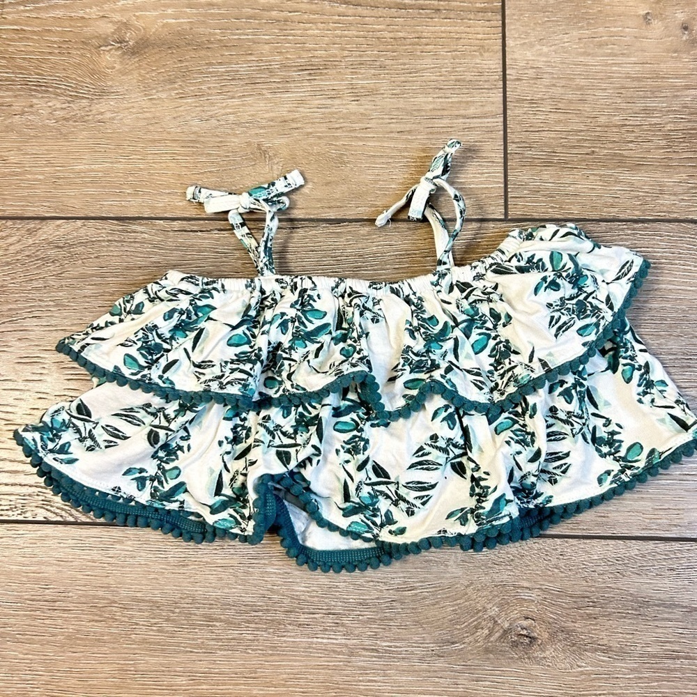 Kate Quinn Ruffle Sun Top Tank Top Layered 6-12M Bamboo Leaf Print